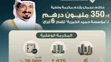 لاستدامة العطاء.. حاكم عجمان يمنح " خيرية حميد النعيمي" مكرمة وقفية قيمتها 350 مليون درهم 4 لاستدامة العطاء.. حاكم عجمان يمنح " خيرية حميد النعيمي" مكرمة وقفية قيمتها 350 مليون درهم