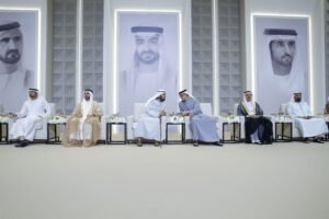 محمد بن راشد ومنصور بن زايد وحمدان بن محمد يحضرون أفراح المنصوري والغرير