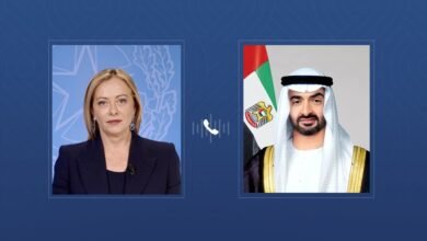 رئيس الدولة ورئيسة وزراء إيطاليا يبحثان خلال اتصال هاتفي علاقات التعاون والتطورات الإقليمية 2 رئيس الدولة ورئيسة وزراء إيطاليا يبحثان خلال اتصال هاتفي علاقات التعاون والتطورات الإقليمية