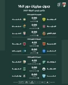 تعرف على مواعيد مباريات ثمن نهائي كأس رئيس الدولة 2 تعرف على مواعيد مباريات ثمن نهائي كأس رئيس الدولة