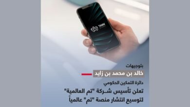 بتوجيهات خالد بن محمد بن زايد.. دائرة التمكين الحكومي تعلن تأسيس شركة "تم العالمية" لتوسيع انتشار منصة "تم" عالمياً